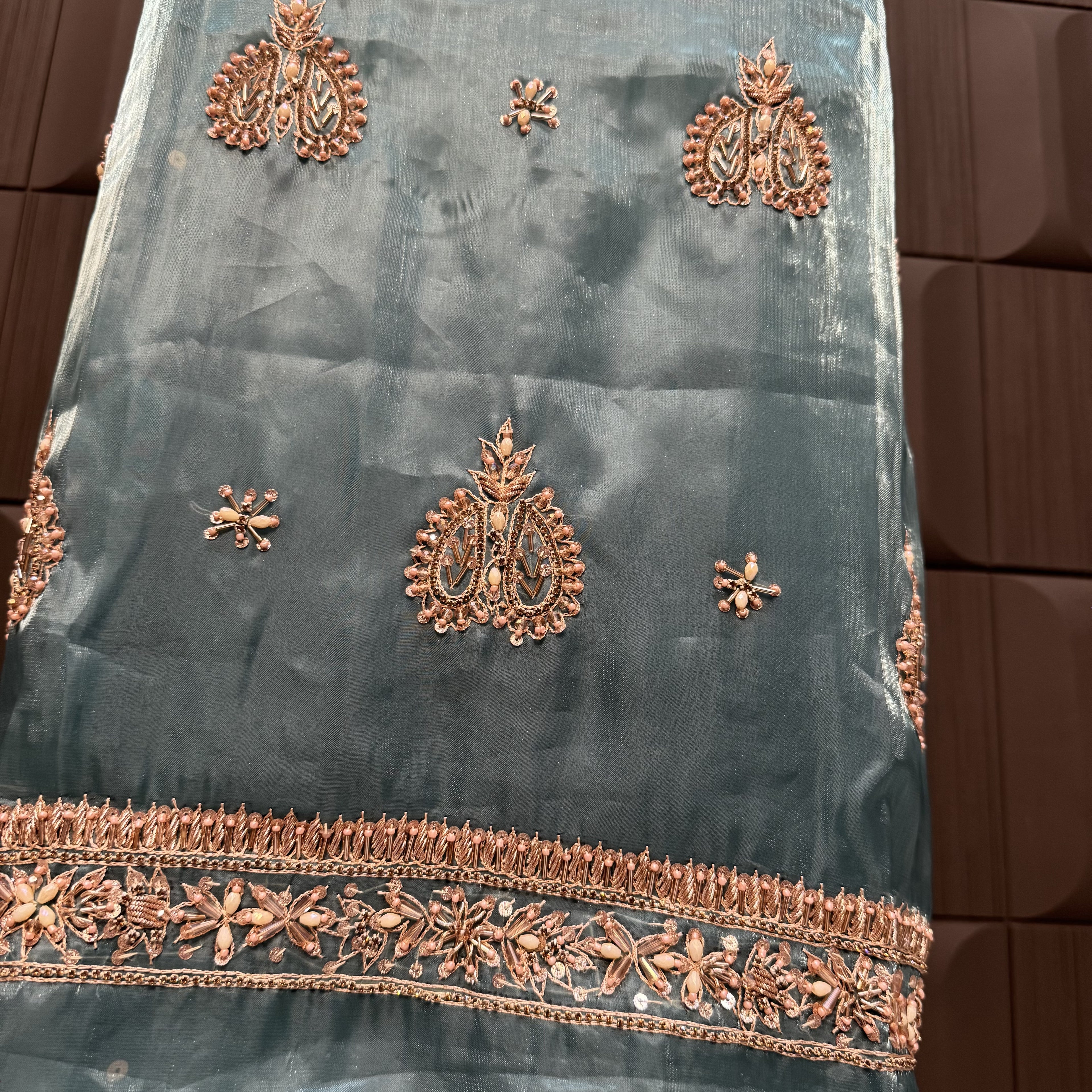 Party Wear Hand Work 4Pcs Unstitched Suit in Aqua Dark Green –  PW004