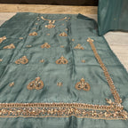 Party Wear Hand Work 4Pcs Unstitched Suit in Aqua Dark Green –  PW004