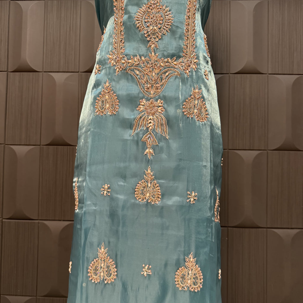 Party Wear Hand Work 4Pcs Unstitched Suit in Aqua Dark Green –  PW004