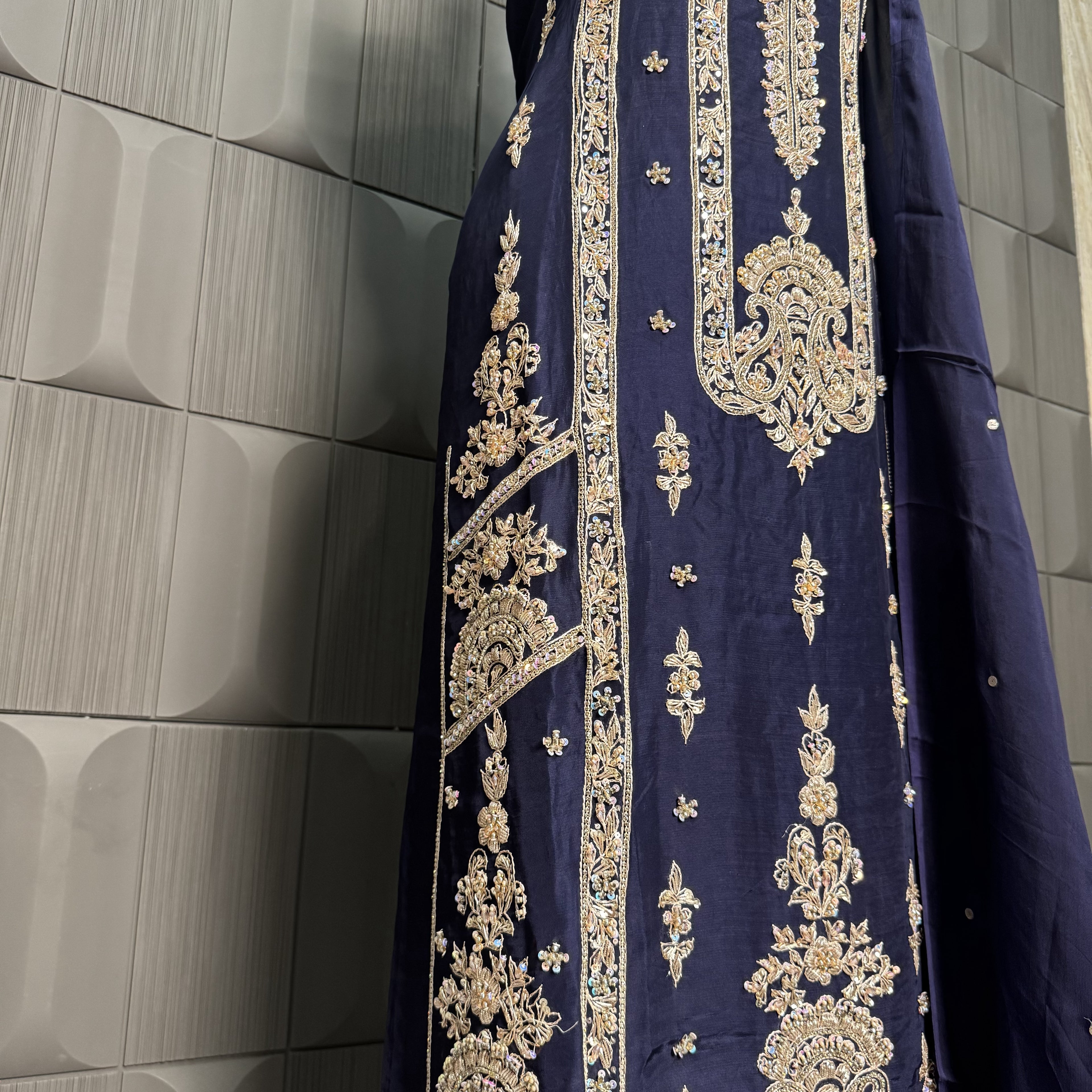 Party Wear Hand Work 4Pcs Unstitched Suit in Blue – PW017