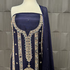 Party Wear Hand Work 4Pcs Unstitched Suit in Blue – PW017