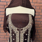 Party Wear Hand Work 4Pcs Unstitched Suit in Chocolate Brown – PW023