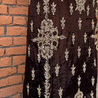 Party Wear Hand Work 4Pcs Unstitched Suit in Chocolate Brown – PW023