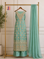 Party Wear Hand Work 4Pcs Unstitched Suit in Dark Green – PW025