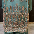Party Wear Hand Work 4Pcs Unstitched Suit in Dark Green – PW025