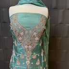 Party Wear Hand Work 4Pcs Unstitched Suit in Dark Green – PW025
