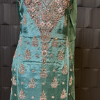 Party Wear Hand Work 4Pcs Unstitched Suit in Dark Green – PW025
