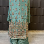 Party Wear Hand Work 4Pcs Unstitched Suit in Dark Green – PW025