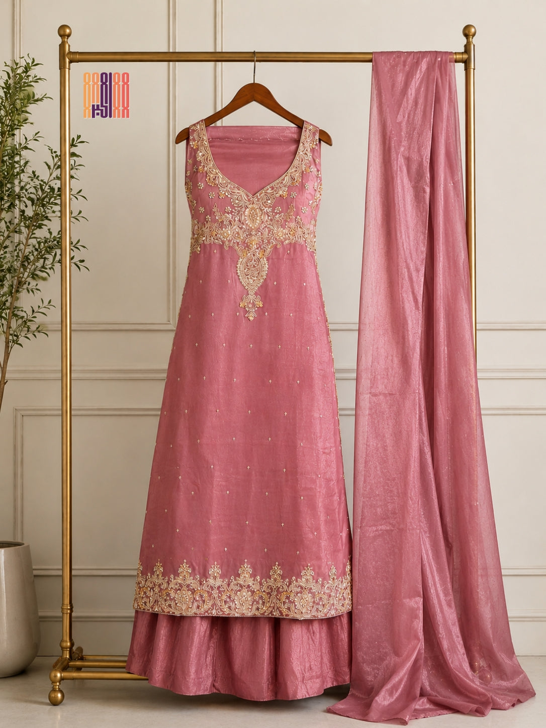 Party Wear Hand Work 4Pcs Unstitched Suit in Dark Pink – PW009