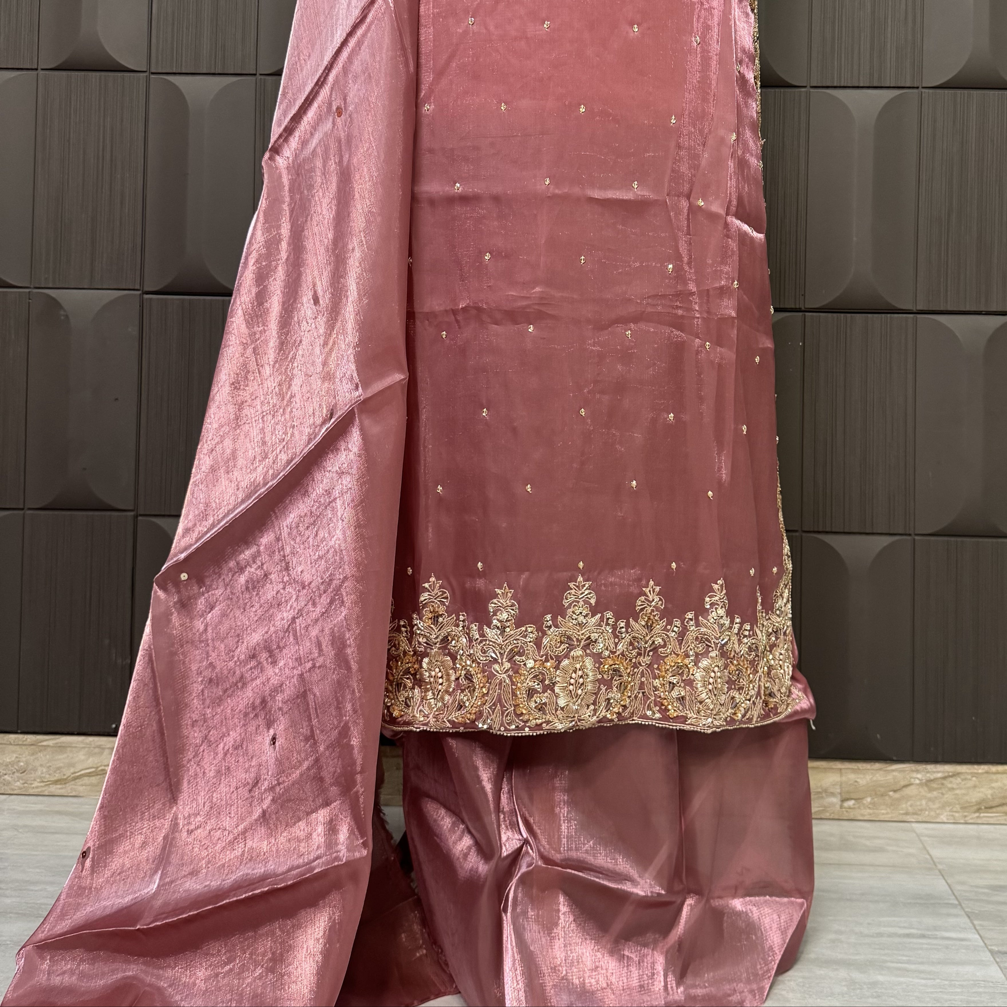 Party Wear Hand Work 4Pcs Unstitched Suit in Dark Pink – PW009