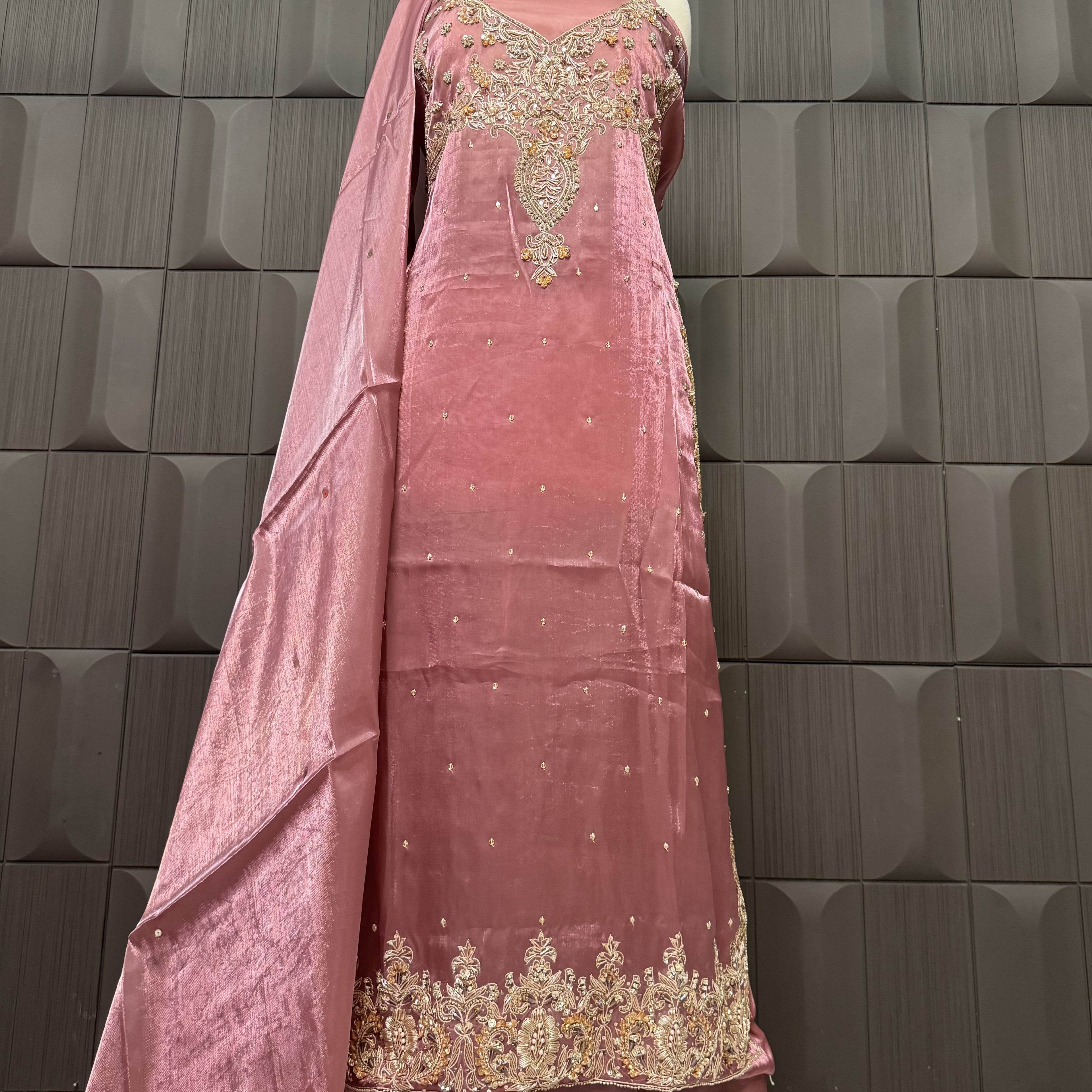 Party Wear Hand Work 4Pcs Unstitched Suit in Dark Pink – PW009