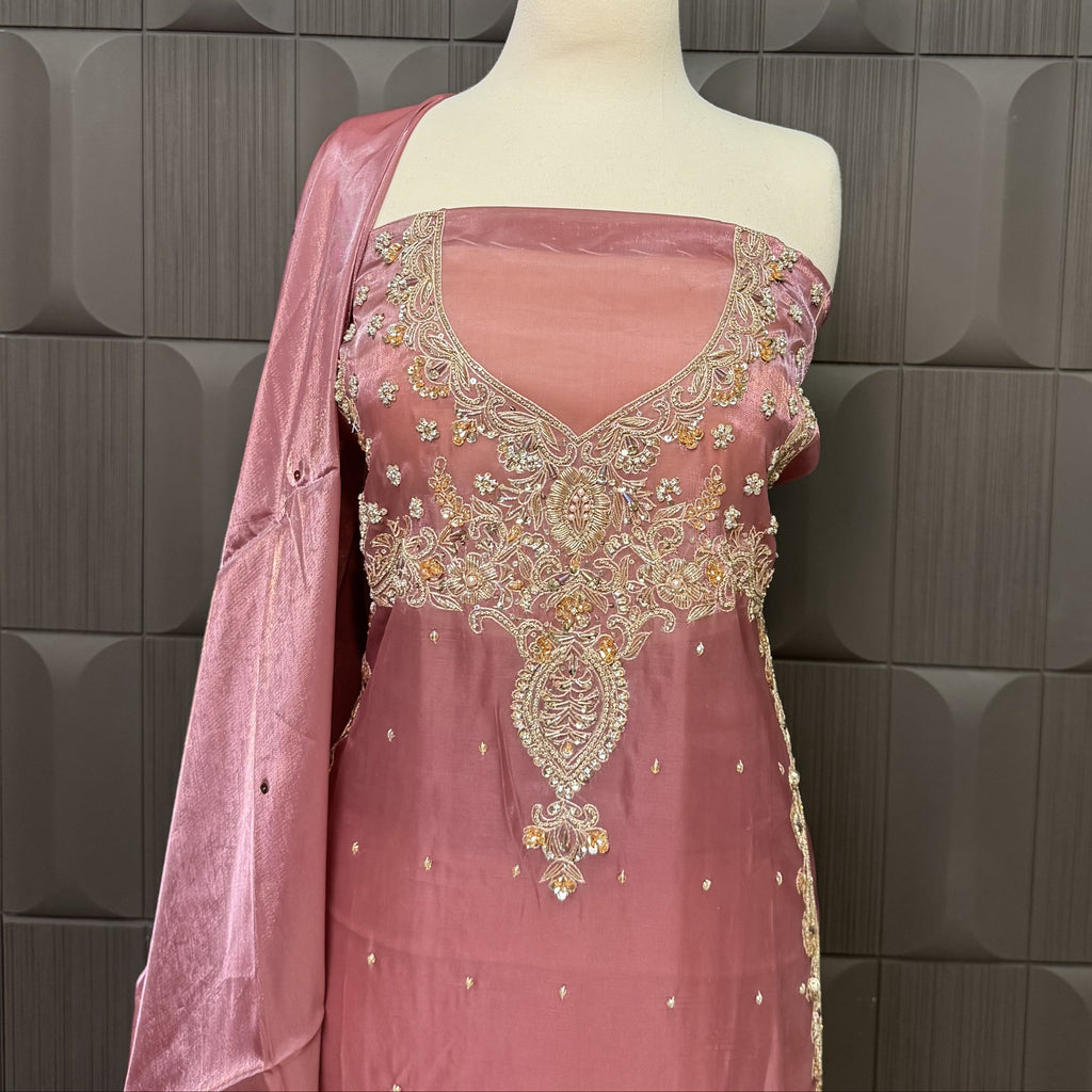 Party Wear Hand Work 4Pcs Unstitched Suit in Dark Pink – PW009
