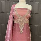 Party Wear Hand Work 4Pcs Unstitched Suit in Dark Pink – PW009