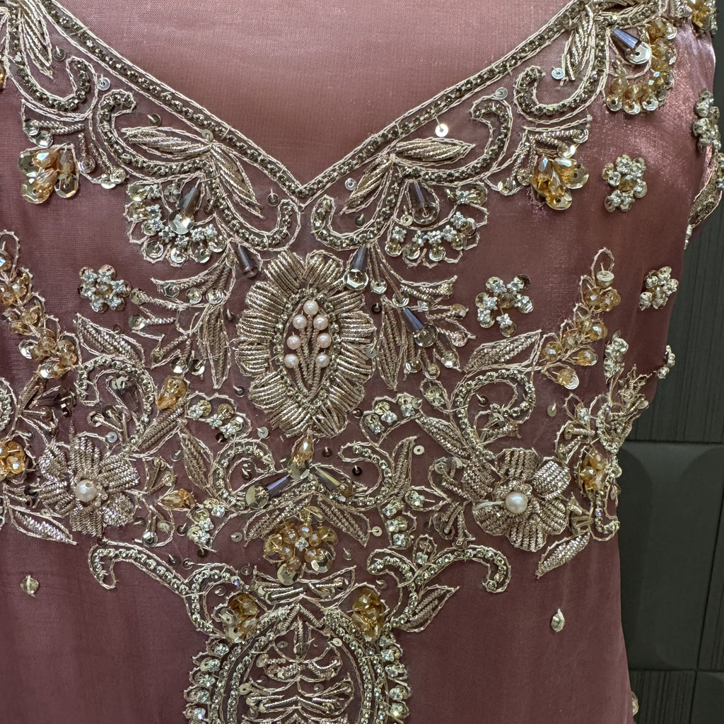 Party Wear Hand Work 4Pcs Unstitched Suit in Dark Pink – PW009