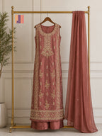 Party Wear Hand Work 4Pcs Unstitched Suit in Dark Tea Pink – PW024