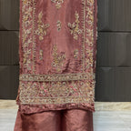 Party Wear Hand Work 4Pcs Unstitched Suit in Dark Tea Pink – PW024
