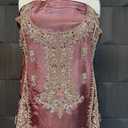 Party Wear Hand Work 4Pcs Unstitched Suit in Dark Tea Pink – PW024
