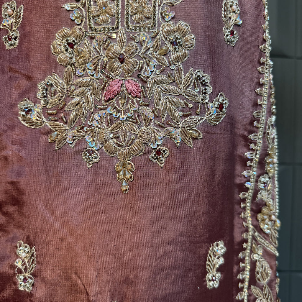 Party Wear Hand Work 4Pcs Unstitched Suit in Dark Tea Pink – PW024