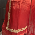 Party Wear Hand Work 4Pcs Unstitched Suit in Deep Anari Red – PW005
