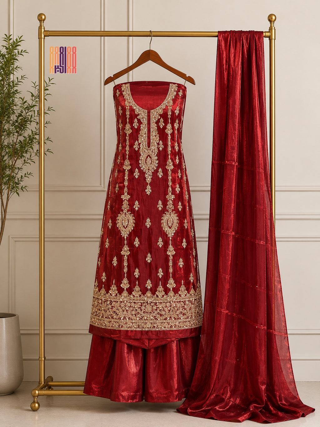 Party Wear Hand Work 4Pcs Unstitched Suit in Light Maroon – PW014