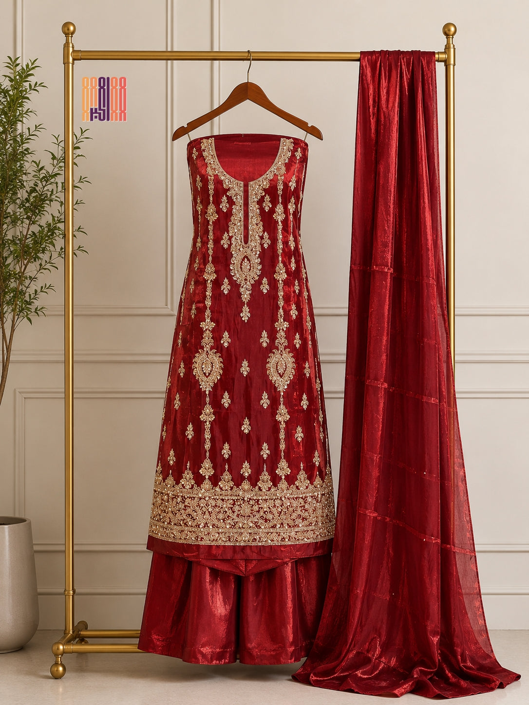 Party Wear Hand Work 4Pcs Unstitched Suit in Light Maroon – PW014