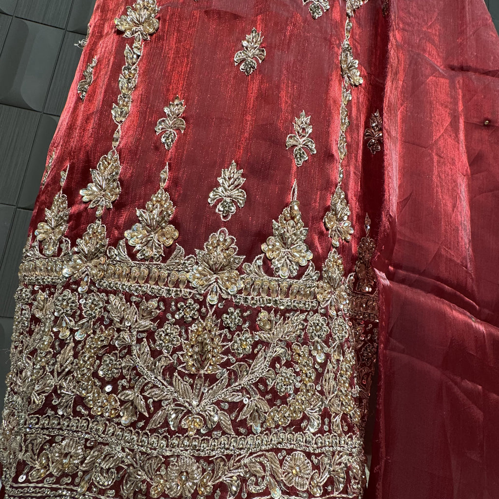 Party Wear Hand Work 4Pcs Unstitched Suit in Light Maroon – PW014