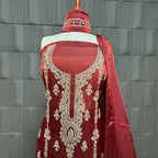 Party Wear Hand Work 4Pcs Unstitched Suit in Light Maroon – PW014
