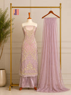 Party Wear Hand Work 4Pcs Unstitched Suit in Light Purple – PW020
