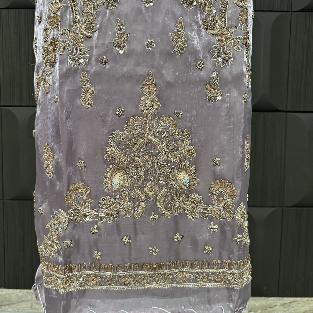 Party Wear Hand Work 4Pcs Unstitched Suit in Light Purple – PW020