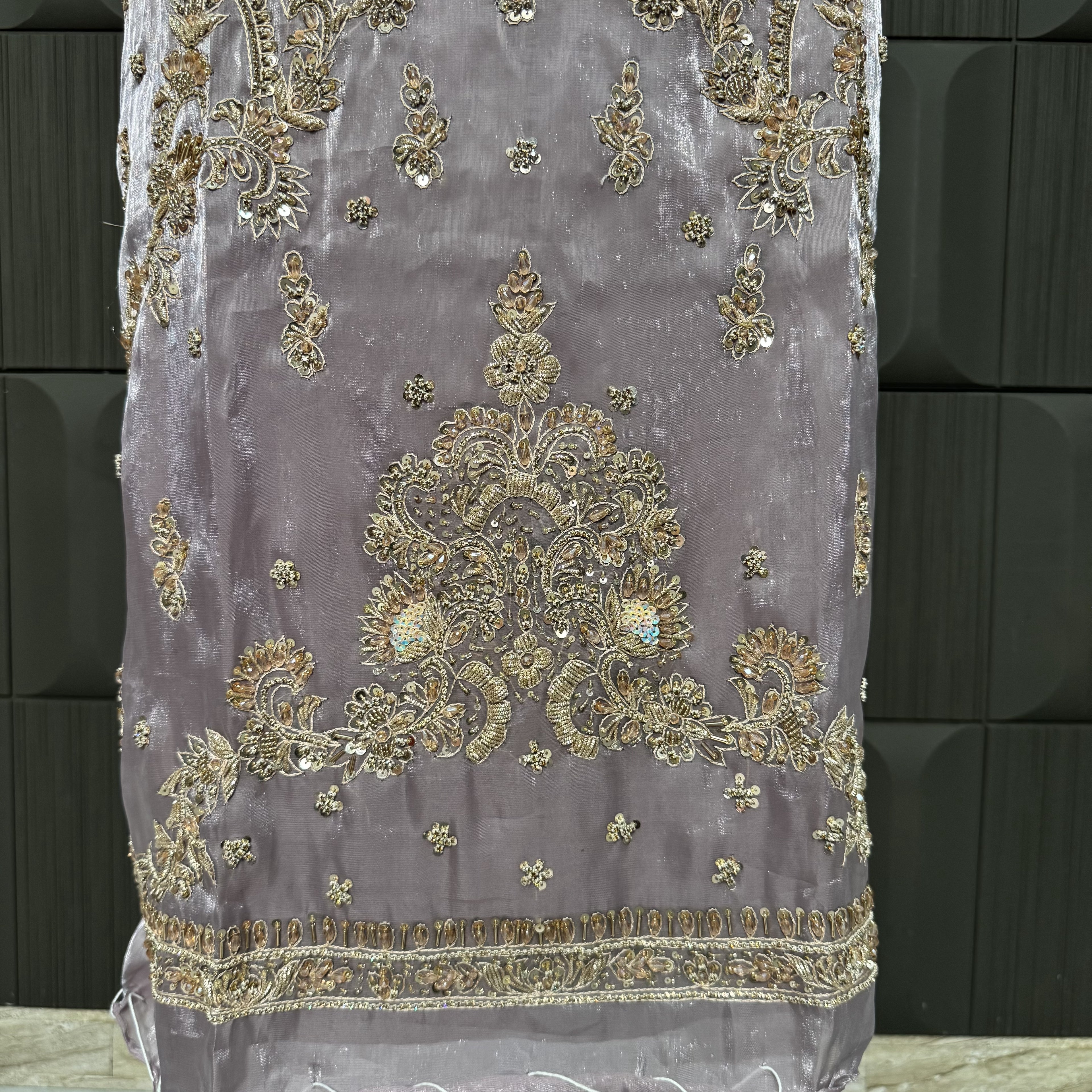 Party Wear Hand Work 4Pcs Unstitched Suit in Light Purple – PW020