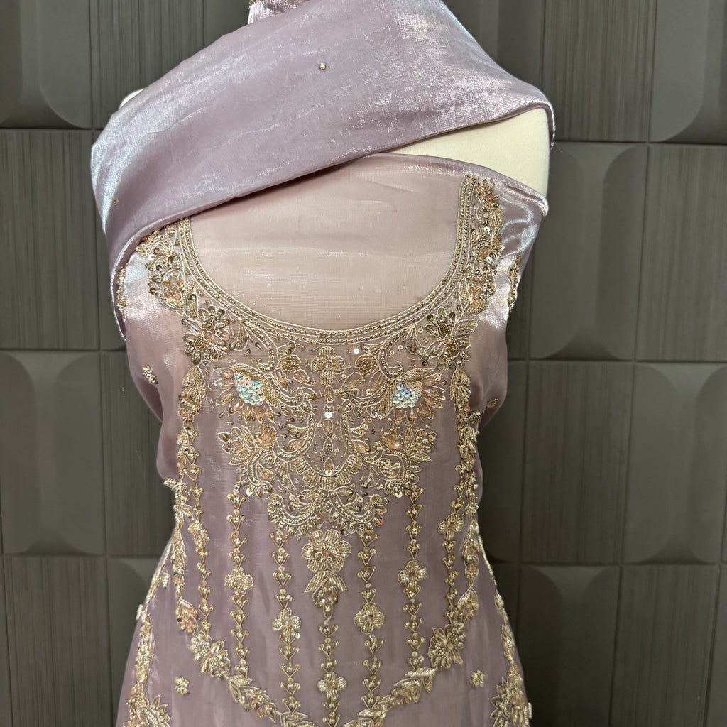 Party Wear Hand Work 4Pcs Unstitched Suit in Light Purple – PW020