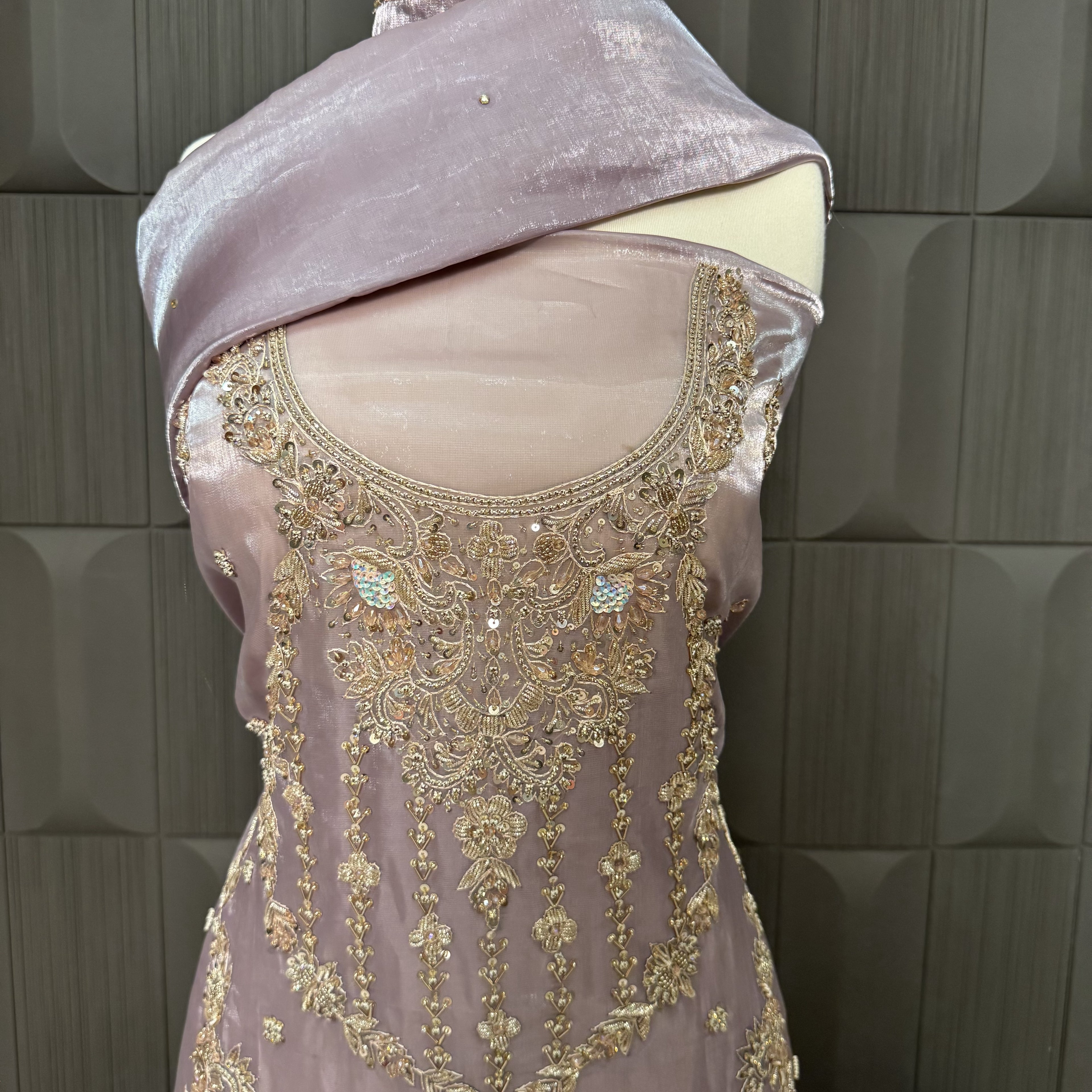 Party Wear Hand Work 4Pcs Unstitched Suit in Light Purple – PW020