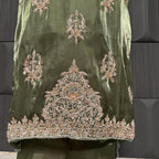 Party Wear Hand Work 4Pcs Unstitched Suit in Mehndi Green – PW016