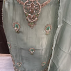 Party Wear Hand Work 4Pcs Unstitched Suit in Pista – PW012