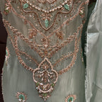 Party Wear Hand Work 4Pcs Unstitched Suit in Pista – PW012