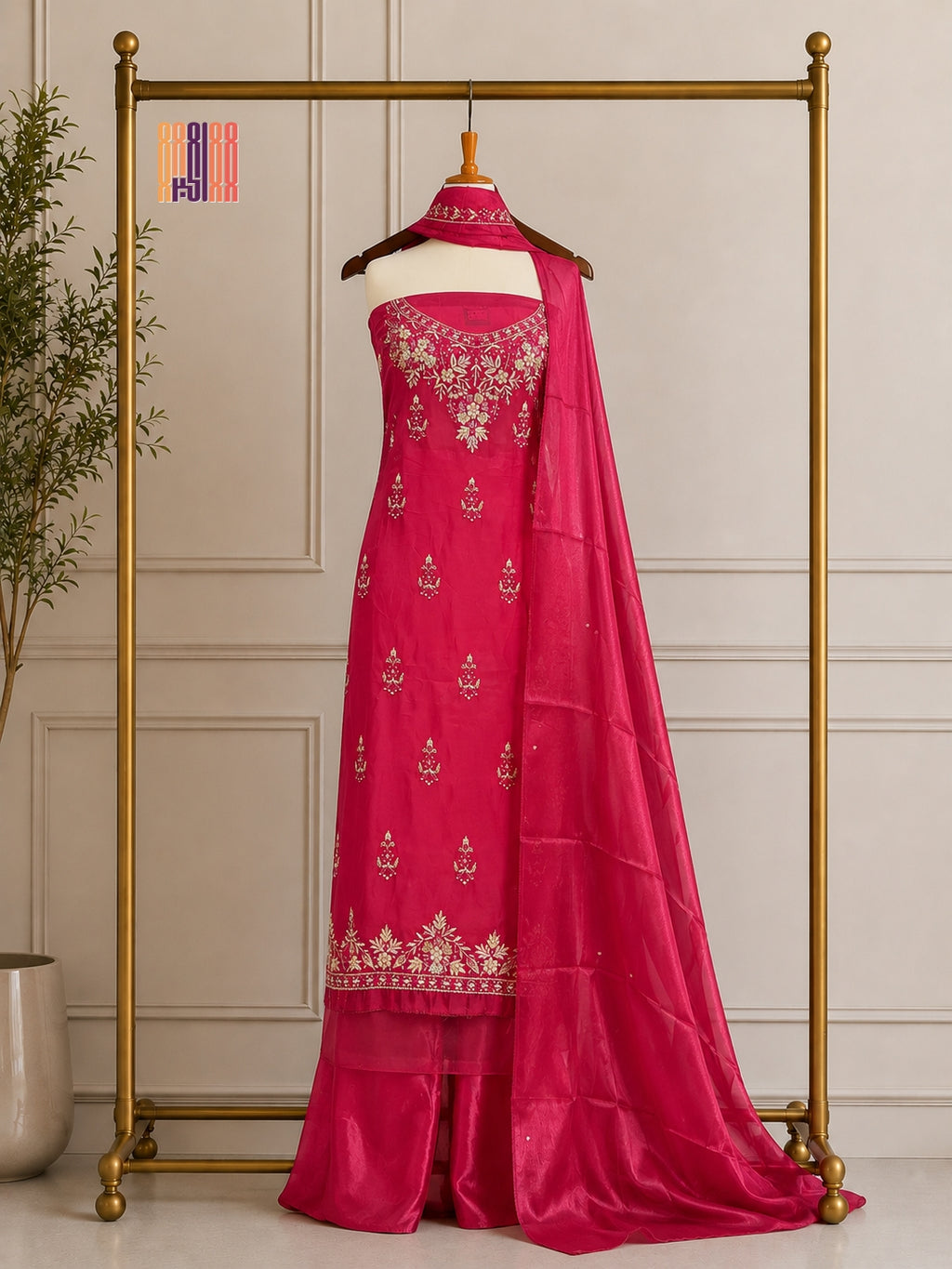 Party Wear Hand Work 4Pcs Unstitched Suit in Red – PW007