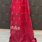 Party Wear Hand Work 4Pcs Unstitched Suit in Red – PW007