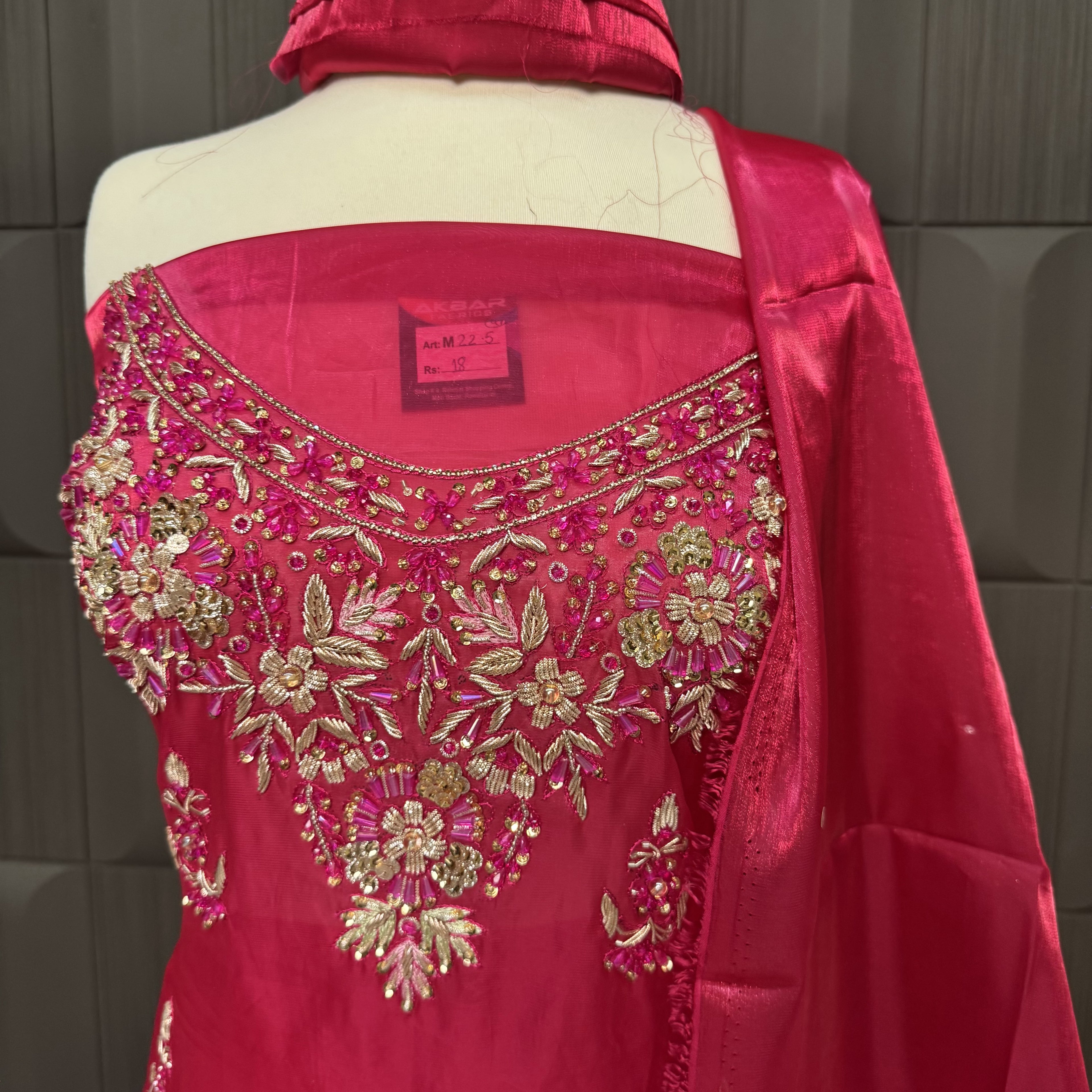 Party Wear Hand Work 4Pcs Unstitched Suit in Red – PW007