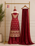 Party Wear Hand Work 4Pcs Unstitched Suit in Rust Sheesha Silk – PW018