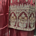 Party Wear Hand Work 4Pcs Unstitched Suit in Rust Sheesha Silk – PW018