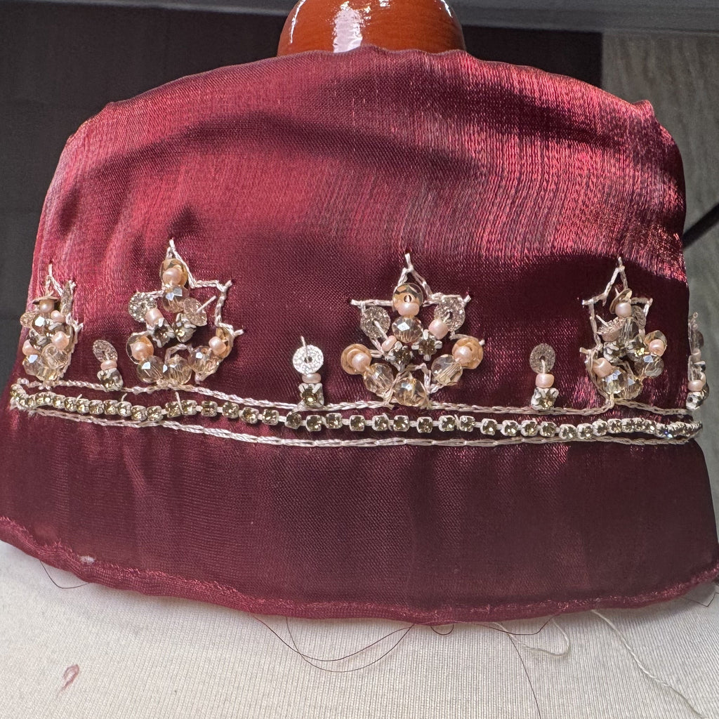 Party Wear Hand Work 4Pcs Unstitched Suit in Rust Sheesha Silk – PW018