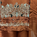 Party Wear Hand Work 4Pcs Unstitched Suit in Rust Tassel Silk – PW008