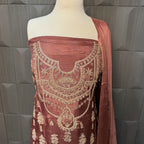 Party Wear Hand Work 4Pcs Unstitched Suit in Rust – PW006