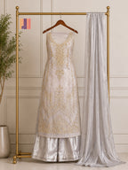 Party Wear Hand Work 4Pcs Unstitched Suit in Silver Grey – PW015