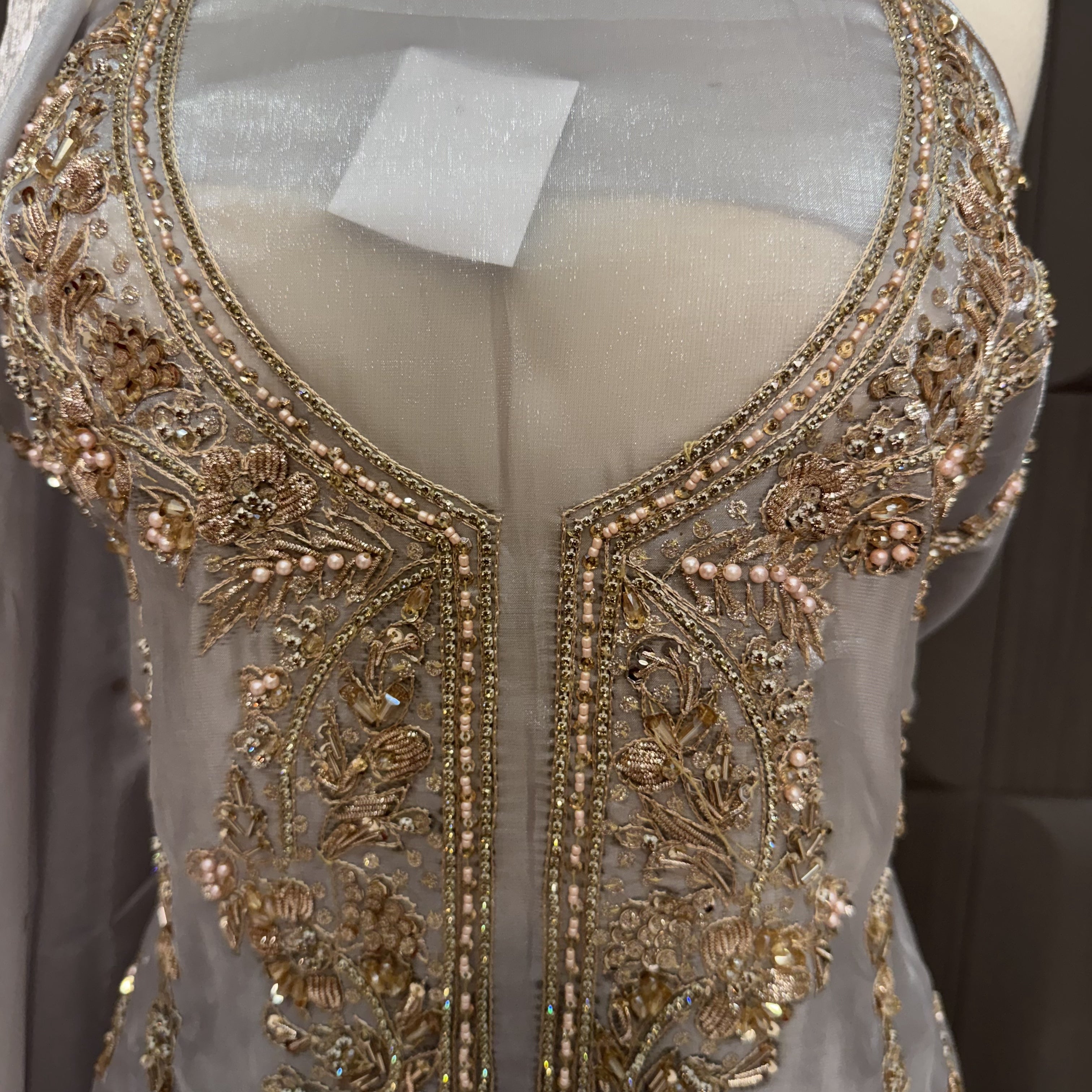 Party Wear Hand Work 4Pcs Unstitched Suit in Silver Grey – PW015