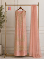 Party Wear Hand Work 4Pcs Unstitched Suit in Tea Pink – PW022
