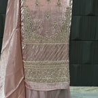 Party Wear Hand Work 4Pcs Unstitched Suit in Tea Pink – PW022