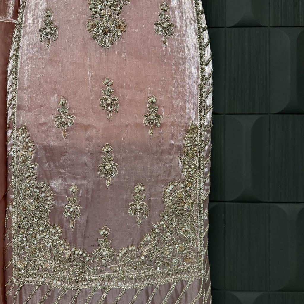 Party Wear Hand Work 4Pcs Unstitched Suit in Tea Pink – PW022