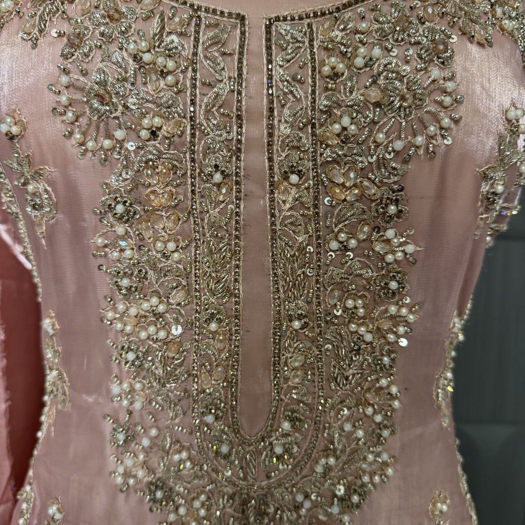 Party Wear Hand Work 4Pcs Unstitched Suit in Tea Pink – PW022