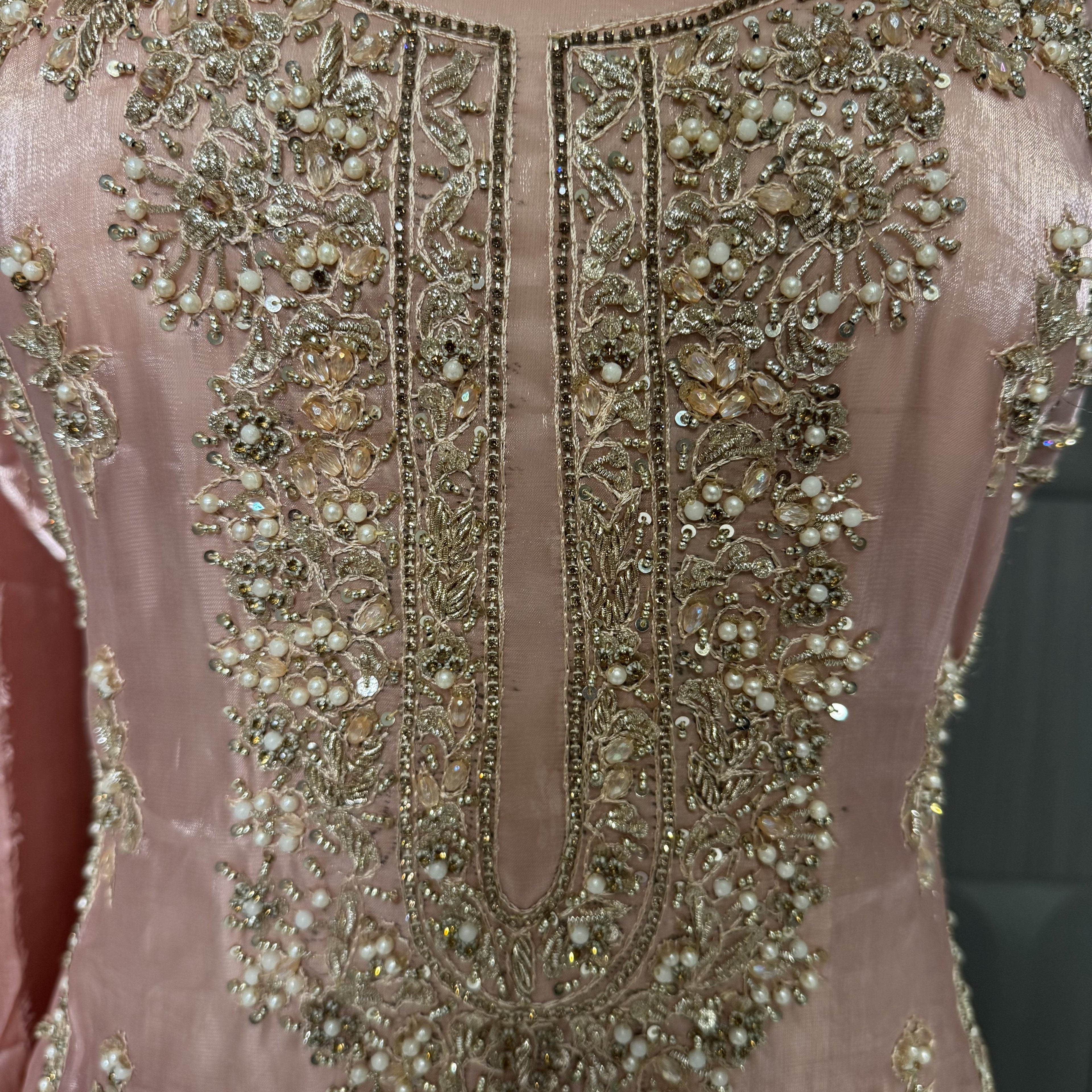 Party Wear Hand Work 4Pcs Unstitched Suit in Tea Pink – PW022